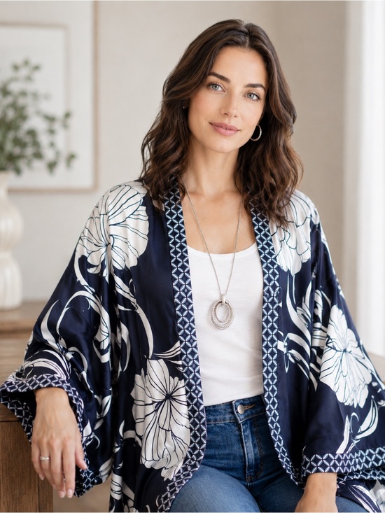 Chico's Jackets & Blazers - Chico's Reversible Black & White Floral Polka Dot Kimono Jacket Size L/XL